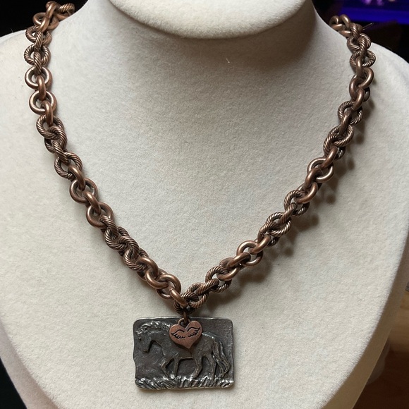 classically boho Jewelry - Copper curb chain with sterling silver horse pendant 🐎 🤠